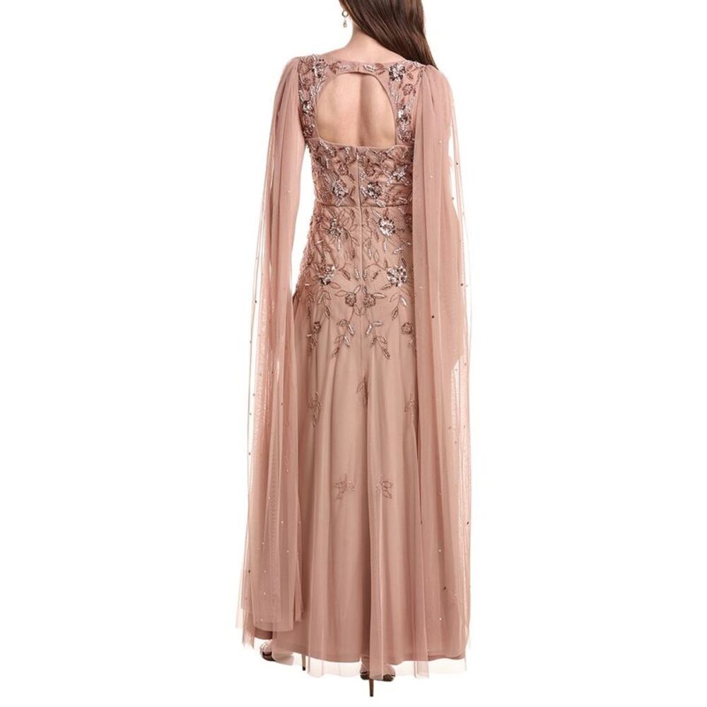 Adrianna Papell Womens  Beaded Cape Gown, Yellow - Picture 2 of 3
